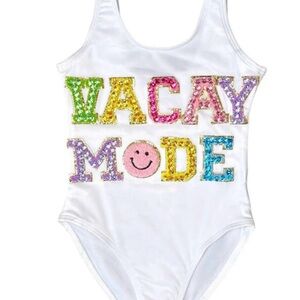 Kids One Piece Swimsuit with 'Vacay Mode' Design